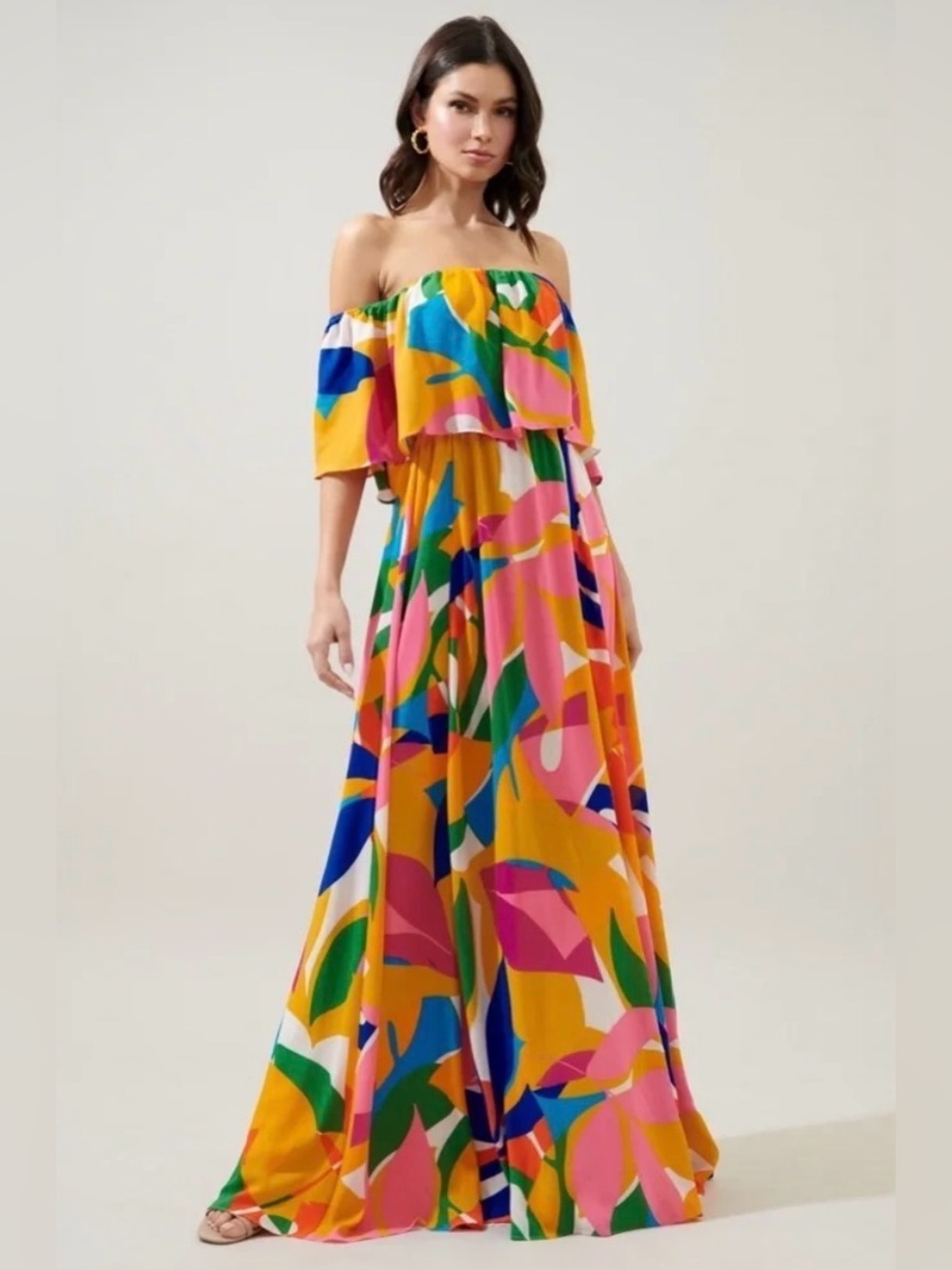 RSVP Sugarlips Wedding Collection Off-Shoulder Multicolor Tropical Maxi Dress
